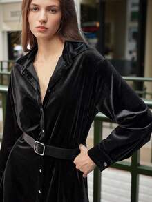 Maija Women's Casual Solid Color Front Button Short Dress, Fall Clothes For Women,Halloween Costumes - Black - View 4