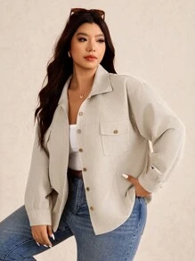 Elaquor Damen Große Größen Lässig Minimalistische Vielseitige Allround Cord Locker Jacke, Ganzjährig