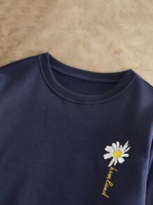 Manfinity NXTstreet 男士休闲花卉印花圆领套头衫 刺绣运动衫 雏菊花卉运动衫，秋季，冬季 - 藏蓝色 - 查看 2