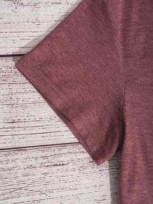 INAWLY Tricou damă cu mânecă scurtă și imprimeu cu inimă, guler rotund, stil casual, stil obișnuit - Lemn rosu - Vizualizare 5