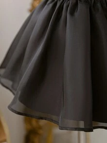 女婴优雅黑色单肩欧根纱连衣裙，正式服装 - 黑色 - 查看 4