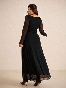 Elaquor 大码女式连帽连衣裙，时尚休闲优雅，柔软高弹网眼面料，秋季新品 - 黑色 - 查看 4