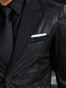 Manfinity AFTRDRK 男士卡其色梭织面料常规版型长袖翻领西装外套，适合送给男朋友/丈夫的礼物，老钱风格 - 黑色 - 查看 7