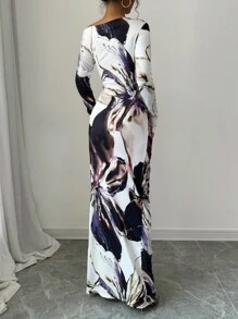 Rafferiza 女士全身印花不对称领口长袖收腰连衣裙长款女装 - 彩色 - 查看 2