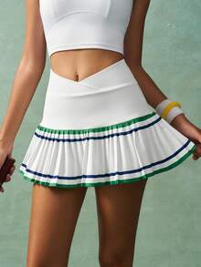 VARSITIE Fustă sport cu dungi contrastante, plisată, talie suprapusă și pantaloni scurți