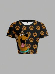 SCOOBY-DOO X SHEIN Camiseta ajustada de manga corta con estampado de dibujos animados para mujer - Blanco - Ver 5