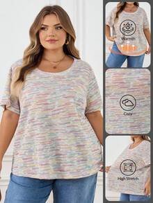 SHEIN CURVE+ 大码女式针织宽松短袖T恤/秋冬 - 彩色 - 查看 11