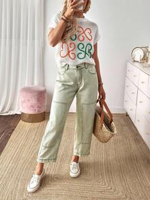 EMERY ROSE Quần jean ống đứng có khóa kéo túi đơn giản, phù hợp mặc hàng ngày - xanh quân đội - Xem 4