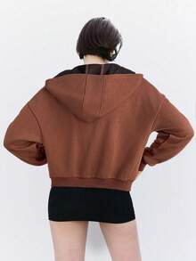 LYSMO Women's Fashionable Avant-Garde Cool Eyelet Hollow Design Pullover Hoodie, Autumn/Winter - Brown - View 2