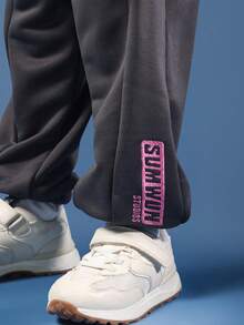 SUMWON Boxy Fit Kids Girls Oversized Sweatshirt Co-Ord Set Fall Winter Casual Two Piece Wear With Logo Print Cozy Streetwear Matching Set - Dark Grey - View 7