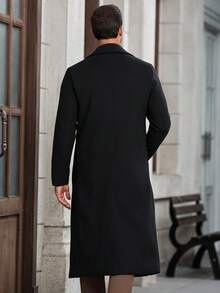Manfinity Mode Áo khoác dài tay cổ ve trơn màu, hai hàng khuy, thường ngày cho nam, Thu/Đông - màu đen - Xem 2