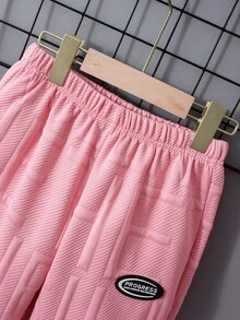 SHEIN 3pcs/Set Tween Boy Letter Textured Sweatshirt, Sweatpants And Backpack Set (Can Be Sold Separately) Fall Winter - Pink - View 8