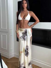 Ronhire 女士优雅花卉印花长裙 - 米色 - 查看 5