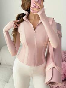 Sovereign Charm 女式修身插肩袖拉链休闲运动夹克 - 粉色 - 查看 1