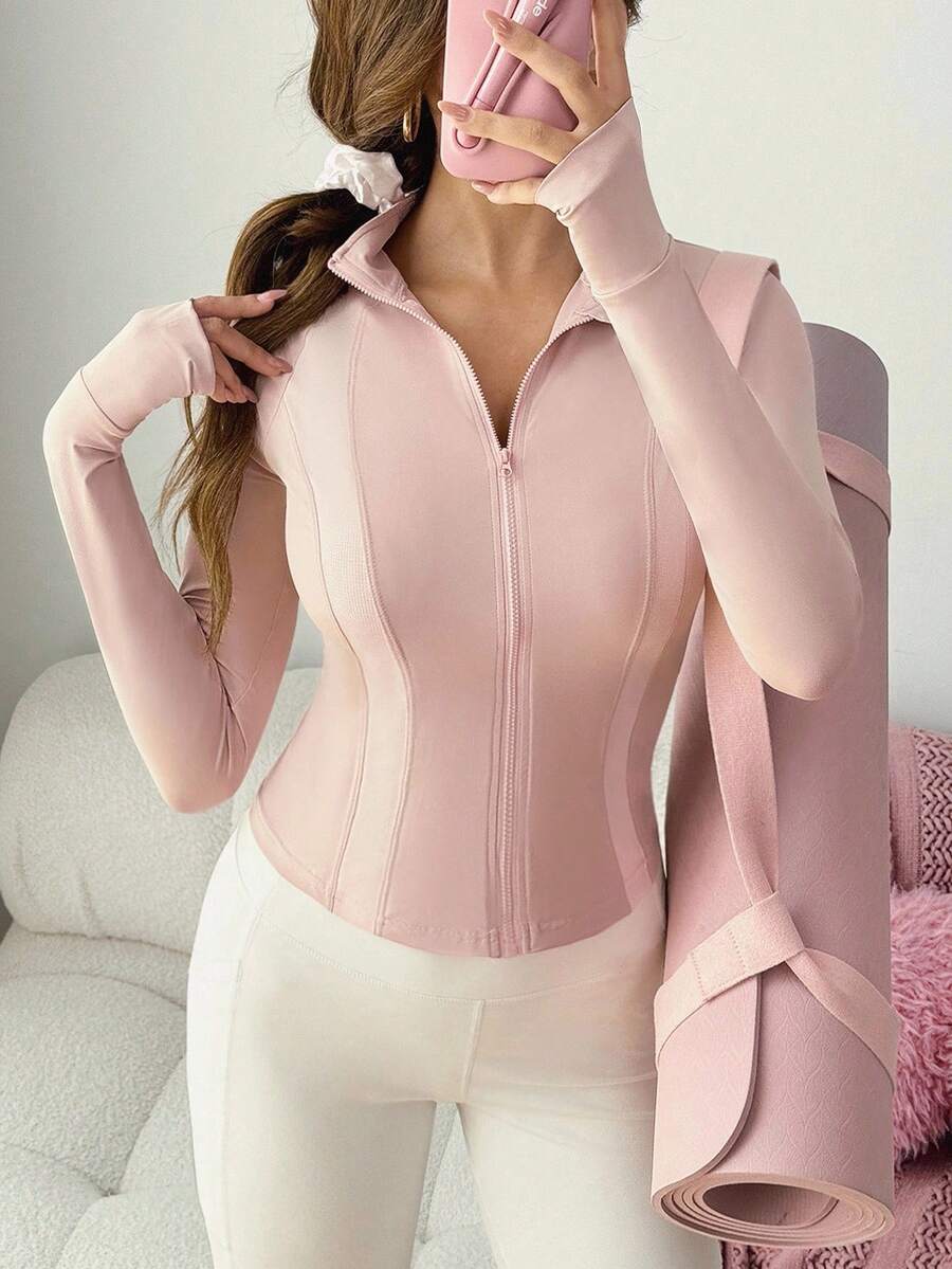 Sovereign Charm 女式修身插肩袖拉链休闲运动夹克 - 粉色 - 查看 1