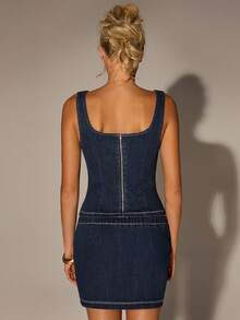 Avantive Women's Fashion Sleeveless Top And Denim Skirt Set,  Going Out