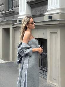 MOTF PREMIUM 羊毛翻领系腰带大衣 - 灰色 - 查看 3