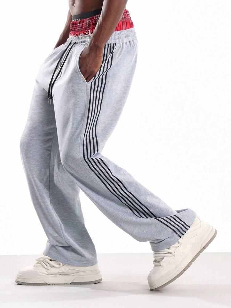 Heathered Grey Sweatpants With Side Stripes