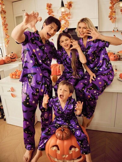 FamilyFrolics Conjunto de pijama de satén con pantalones y camisa de manga corta con estampado de mariposa efecto tie-dye para hombre, para fiesta de Halloween