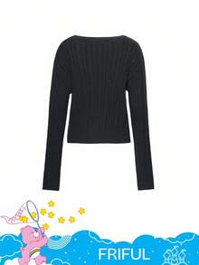 SHEIN X Care Bears FRIFUL Women's Casual Everyday Commute V-Neck Criss-Cross Tie Cartoon Embroidery Cable Knit Sweater