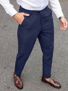 Manfinity Mode Pure Color Suit Pants For Men, Suitable For Commuting, Leisure And Business Travel,Suitable For New Year Holidays, Gift For Boyfriend Formal Pants Men Mens Dress Pants Navy Blue Dress Pants Men Mens Slacks Dark Blue Pants