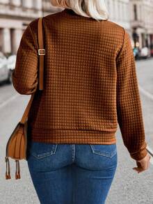 EMERY ROSE Plus Size Casual Fashion Front Zipper Solid Color Jacket Winter Fall Autumn - Camel - View 2