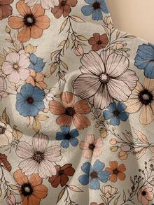 Rusticease 女士休闲宽松碎花松紧腰阔腿裤，杏色，适合秋冬 - 彩色 - 查看 4