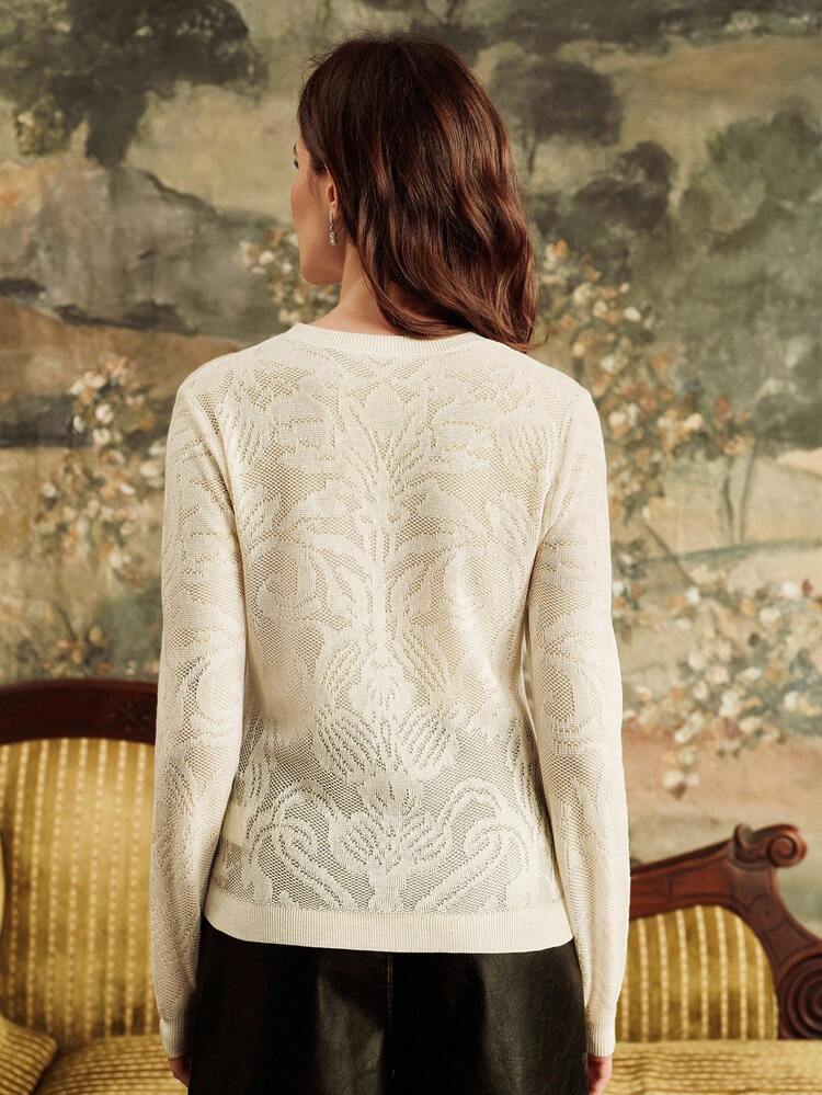 Pull col rond en jacquard asymétrique, convient pour l'automne, l'hiver, les sorties, élégant, formel, les fêtes, chic, le Nouvel An, Noël, le travail, la remise des diplômes, le mariage