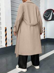 Sweetra Plus Double Breasted Belted Trench Coat Fall Winter Cloth For Women Autumn
