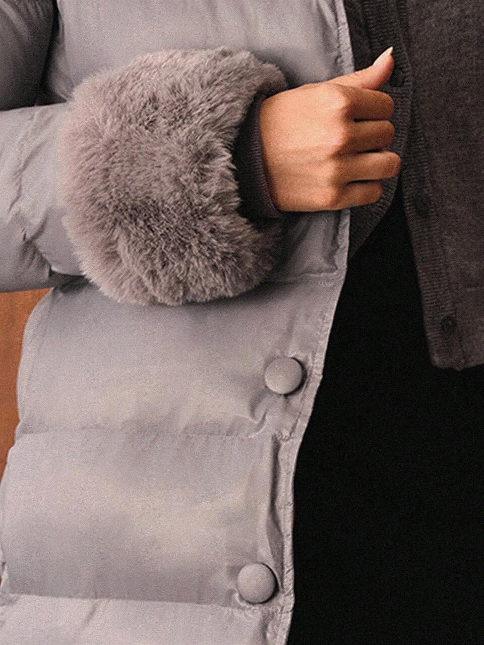 MOTF CONTRAST FURRY TRIM HOODED WINTER COAT, FALL