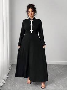 Elenzga Vestido cheongsam estilo chino de talla grande mejorado - Blanco y Negro - Ver 3