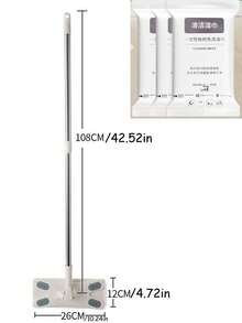 1pc Japanese Style Disposable Dust Collection Mop With Detachable Static Dust Sheets, Slouchy Dusting Paper Mop With Iron Rod Handle - Grey - View 14