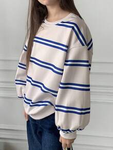 Dazy Kids Tween Girls Striped Crew Neck Fleece Sweatshirt, Fall,Winter - Multicolor - View 3