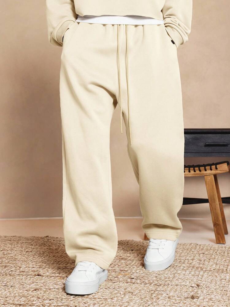 Drop Crotch Wide Leg Sweatpants With Drawstring Waist