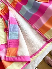 青少年女孩条纹长袖保暖内衬休闲连帽衫，秋冬 - 彩色 - 查看 6