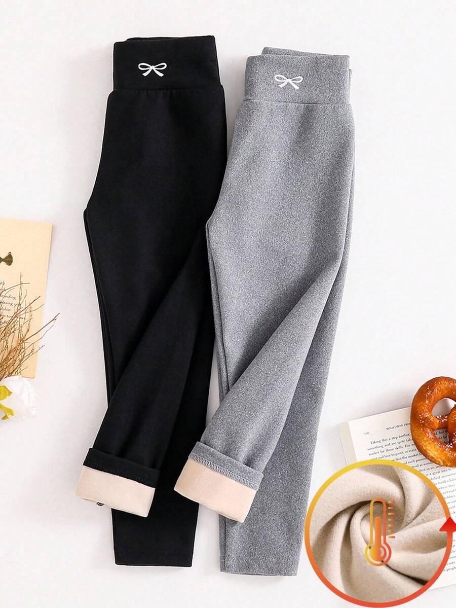 SHEIN 2 件套女童蝴蝶刺绣打底裤，天鹅绒面料，适合秋冬日常休闲穿着