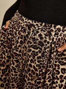 Freevana Plus Size Women Leopard Print Pleated Wide Leg Loose Casual Pants Fall Clothes Winter Clothes Ruffle Chic Casual Work Pants Wide Leg - Multicolor - View 7