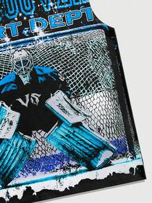 ROMWE MEN Street Life 男士时尚图案和字母印花背心，夏季 - 黑色 - 查看 6