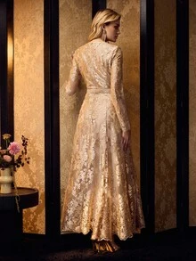 MOTF PREMIUM VESTIDO BORDADO CON CINTURÓN - Dorado - Ver 4