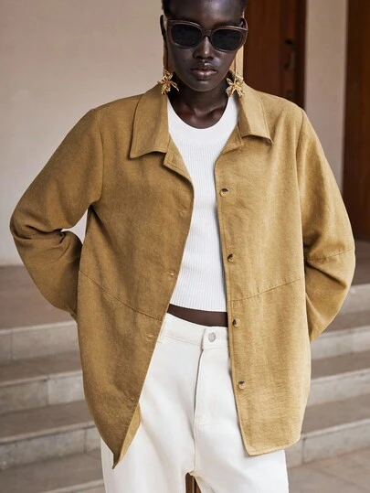 Lumivelle 女式简约宽松休闲仿麂皮长袖薄款夹克