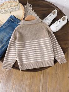 1pc Young Boys' Casual College Style Soft & Comfortable Versatile Thick Turtleneck Pullover Sweater, Suitable For Daily Wear, School, Outings, Sports, Autumn/Winter Fall - Khaki - View 2