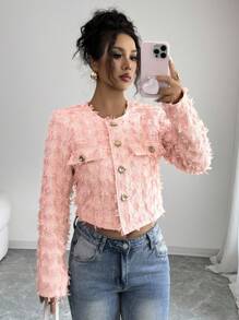 Elenzga Chaqueta elegante texturizada de ajuste regular para mujer