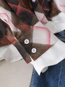 CosyJoli 大码格子印花二合一衬衫 - 彩色 - 查看 4