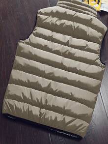 Manfinity Homme 2025 Chaqueta de hombre para otoño e invierno, chaqueta sin mangas casual de unicolor para hombre, chaleco de otoño/invierno, el chaleco de la chaqueta acolchada de hombre está engrosado