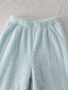 Genkimix Kids 2 件套年轻女孩蓬松刺绣蝴蝶结保暖立领长袖夹克和卷边裤，适合冬季、外出、街头、学校、日常休闲装 - 淺藍色 - 查看 4