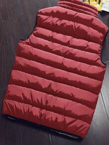 Manfinity Homme 男士纯色立领拉链休闲背心夹克，冬季 - 紅色 - 查看 2