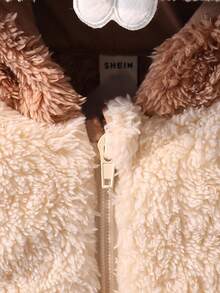 SHEIN Playful Pals 新生儿可爱水豚毛绒连帽连体衣、长袖和裤子套装