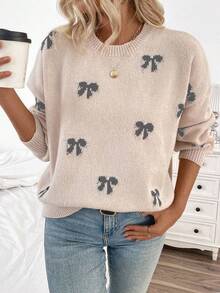 EMERY ROSE Autumn/Winter New Blogger Same Style Fashionable Design Youthful Casual Bow Pullover Sweater Fall Cloth For Women