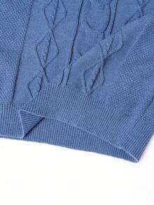 SHEIN 青少年男童休闲日常百搭舒适宽松高领套头毛衣 - 藍色 - 查看 7