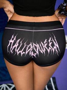 NotGurli Y2K schwarze Halloween Grafik Kontrast Farbe Buchstaben Dekor rückenfrei tragbare Party Musik Festival Club Damen Panty-Shorts